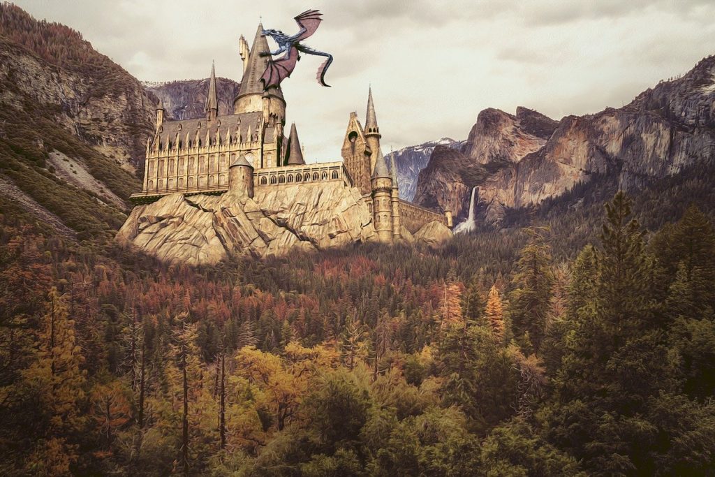 hogwarts, dragon, castle